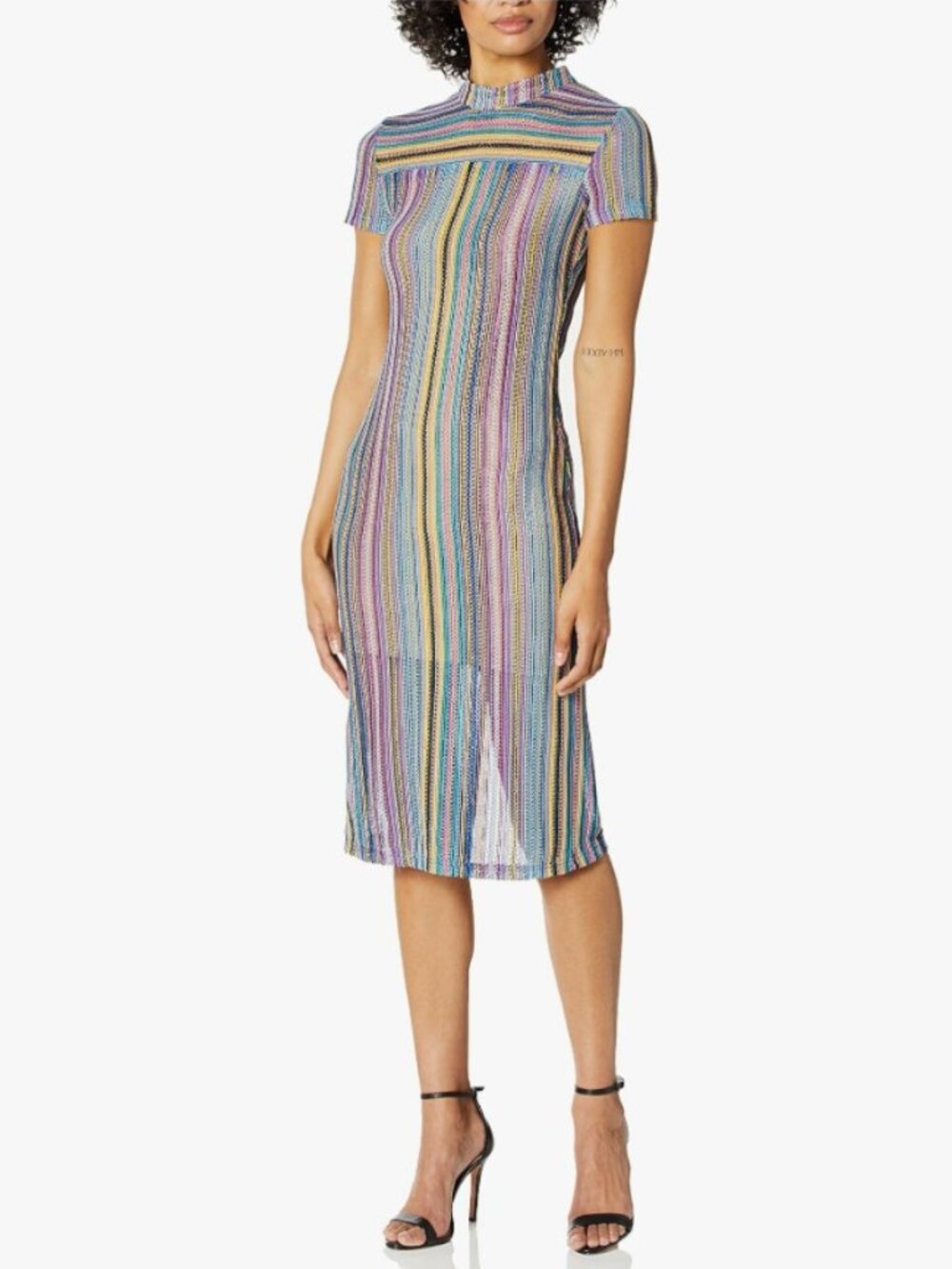 Elliatt Carnelian Mock-Neck Striped Knit Midi Dress Large